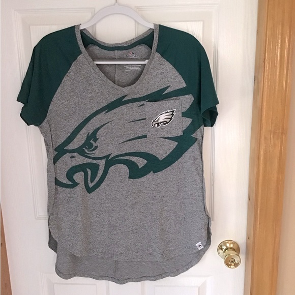 Majestic Women’s Philadelphia Eagles Gray and Green Eagles graphic T shirt - Picture 1 of 5